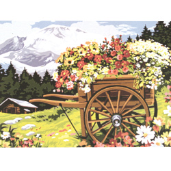 Paint My Numbers Kit for DIY Acrylic Painting "Cart with flowers" / MS7554, Size: 40x50 cm, Perfect for adults and beginner painters