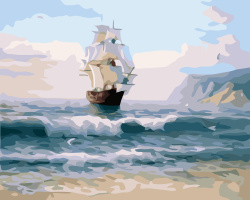 Комплект рисуване по номера 30x40 см -Кораб край брега -BFB0829