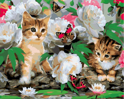 Paint By Number Kit, "Kitten in the flowers", Size: 30x40 cm, Acrylic Painting By Numbers Set with Canvas, for Adults and Teenagers / MS9084