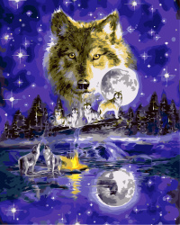 Комплект рисуване по номера 30x40 см -Среднощни вълци MS9579