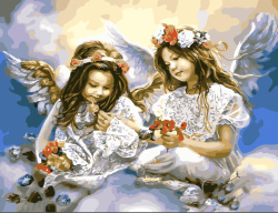 Комплект рисуване по номера 30x40 см -Ангели на щастието MS9678