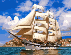 Paint By Numbers Set, DIY Acrylic Painting Kit for Adults & Beginners, Size: 40x50 cm - "The big sailboat" / 7413