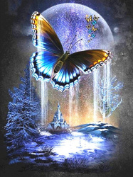 Diamond Painting Art Kit / 30x40 cm / Round Rhinestone Diamonds / Full Drill with Frame - Butterfly Magic YSG5921