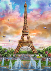 DIY Diamond Painting Kit, 40x50cm, Round Rhinestones, Full Drill Diamond Embroidery with Frame - Fountains in Front of the Eiffel Tower YSG3956