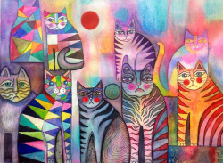 Комплект рисуване по номера 40x50 см -Цветни абстрактни котки BFB0300
