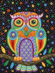 Diamond Tapestry, 40x50 cm, with round diamonds, fully framed - "Owl in Colors" YSG0673