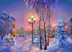 Diamond tapestry, 30x40 cm, with round diamonds and full adhering, framed - Winter landscape YSG1247