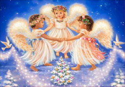 Diamond Tapestry, 30x40 cm, fully adorned with round diamonds and framed - "The Three Angels" YSG1417