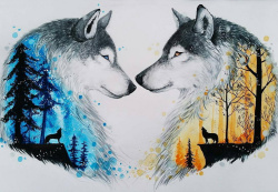 Diamond Tapestry, 30x40cm, round diamonds, full coverage, with frame - Twin Wolves YSG5788