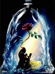 Diamond Painting 30x40 cm with Round Diamonds, Fully Adhesive with Frame - 'Beauty and the Beast' YSG1798