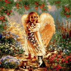 Diamond Painting Kit, 21x25 cm, Round Diamonds, Partial Drill -  Angel with a Cat, YSA0048