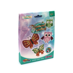 DIY Diamond Art Kit of Two Sheets of Stickers - Owls and Butterflies,  10x15 cm