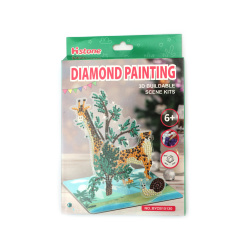 Diamond Art Kit: Plastic 3D Buildable Scene with a Base - Giraffe and Tiger, 17x14x20 cm