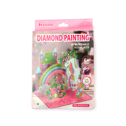 Diamond Art Kit: Plastic 3D Buildable Scene with a Base - Castle and Unicorn, 17x14x20 cm