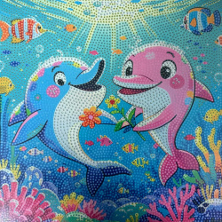 Kit Pictură cu Diamante 20x20 cm – Model Delfini Adorabili, Diamante Rotunde, Acoperire Parțială (MKX17353)