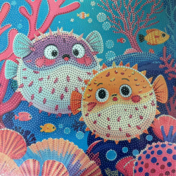 Delightful Puffer Fish Diamond Painting Kit 20x20 cm with Round Diamonds – Partial Drill – Perfect for Ocean and Marine Art Lovers MKX17357