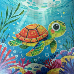 Kit Pictură cu Diamante 20x20 cm – Țestoasă Mică Adorabilă, Diamante Rotunde, Acoperire Parțială (MKX17354)