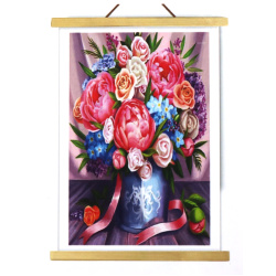 Pictură cu diamante Buchet elegant de bujori 40x50 cm, cu diamante rotunde – acoperire completă, cu ramă parțială – ideală pentru iubitorii de flori și artă JSFH79579