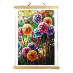 Pictură cu diamante rotunde 40x50 cm – Păpădii colorate vibrante – Acoperire completă (Full Drill), cu ramă parțială – Perfectă pentru artă inspirată de natură și decor interior luminos – JSFH75718