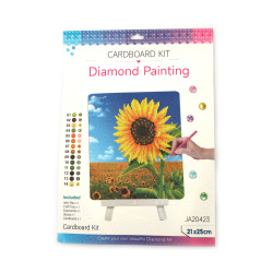 Bright Sunflowers Diamond Painting 21x25 cm with Round Diamonds – Partial Drill with Easel – Perfect for Nature Art and Cheerful Home Décor JA20423