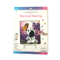 Adorable Dog with Butterfly Diamond Painting 21x25 cm with Round Diamonds – Partial Drill with Easel – Perfect for Animal Art and Cute Home Décor JA20311