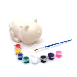 Plastic Saving Box 80x140 mm with Brush and Paints – Cute Kitten Design for Kids