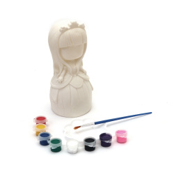 Lovely Plastic Saving Box 80x140 mm with Brush and Paints – Cute Princess Design for Kids