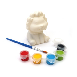 Adorable Plastic Saving Box 60x90 mm with Brush and Paints – Cute Lion Cub with Crown Design for Kids