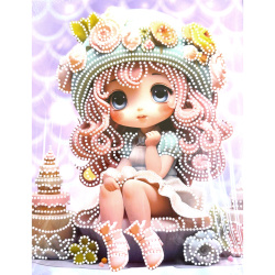 Charming Diamond Painting 23x30 cm with Round Diamonds – Partial Drill Sugar Girl Design with Elegant Frame DG-30125