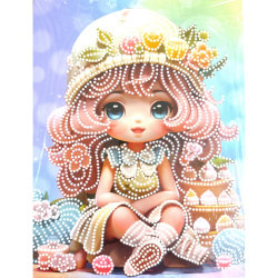 Diamond Painting 23x30 cm with Round Diamonds – Partial Drill Sugar Girl Design with Elegant Frame DG-30126