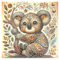 Pictură cu diamant adorabilă 30x30 cm cu diamante rotunde – Model parțial perforat Sunny Koala cu ramă elegantă LT-3532