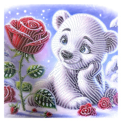 Adorable Diamond Painting 25x25 cm with Round Diamonds – Partial Drill Love Bear Design with Elegant Frame YY107