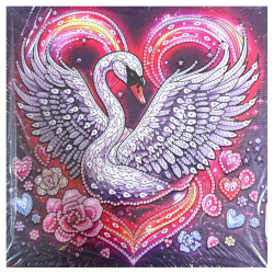 Pictură cu diamant Lebădă sălbatică grațioasă 25x25 cm – Diamante rotunde strălucitoare, perforație parțială cu ramă elegantă – YY88