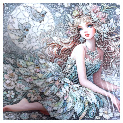 Pictură cu diamant magică și delicată, 25x25 cm – Diamante rotunde strălucitoare, perforație parțială cu ramă elegantă – YY106