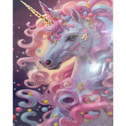 Pictură cu diamant Unicorn Celest Magic 40x50 cm – Diamante rotunde strălucitoare, broșură completă cu ramă elegantă – XQYX86085