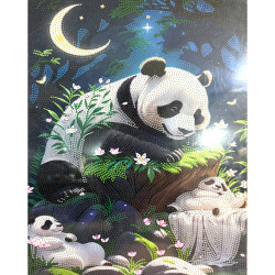 Pictură cu diamant cu panda adorabili și pașnici 40x50 cm – Diamante rotunde strălucitoare, broșură completă cu ramă elegantă – XQYX86077