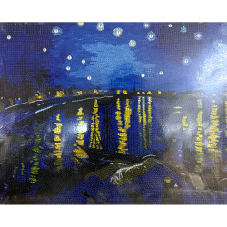 Tapiserie cu diamante 40x50 cm, diamante rotunde, înfășurată complet, cu ramă - Noapte înstelată peste Ron BYX4522