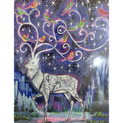 Tapiserie cu diamante 40x50 cm, diamante rotunde, înfășurare completă cu ramă - Coarne de cerb magice XQYX86091