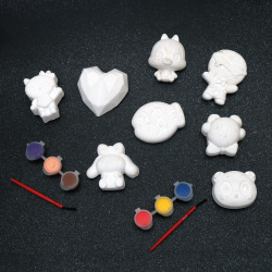 Гипсова плочка за оцветяване с 3 цвята бои и четка микс фигури