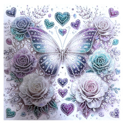 Tapiserie cu diamante 25x25 cm, diamante rotunde, lipite parțial, cu ramă - Poveste fluture YY79