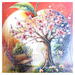 Tapiserie cu diamante 25x25 cm, diamante rotunde, lipite parțial, cu ramă - The Living Tree YY82