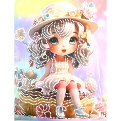 Charming Diamond Painting 23x30 cm with Round Diamonds – Partial Drill Sugar Girl Design with Elegant Frame DG-30127