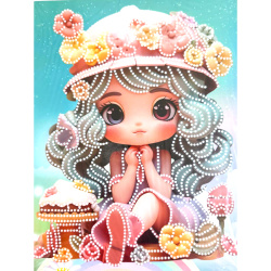 Diamond Painting 23x30 cm with Round Diamonds – Partial Drill Sugar Girl Design with Elegant Frame DG-30130