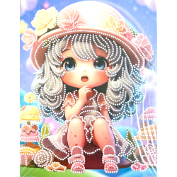 Diamond Painting 23x30 cm with Round Diamonds – Partial Drill Sugar Girl Design with Elegant Frame DG-30132