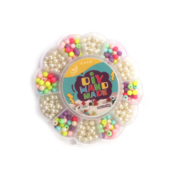 Творчески комплект мъниста в кутия за изработка на бижута със силиконов ластик цвят микс