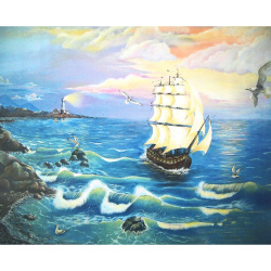 Комплект рисуване по номера 30x40 см -Платноход край фара - KTL2172
