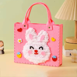 Adorable DIY Children’s Felt Bag with Handles – Pink with Rabbit Design for Creative Fun