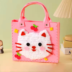 DIY Kit Children's Bag with Felt Handles - Pink with Kitten